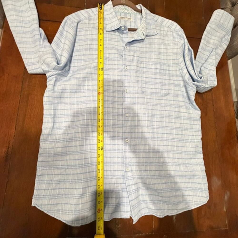 Tommy Bahama Barbados Breeze Stretch Linen Plaid Shirt XL Blue Long Sleeve - Picture 8 of 12